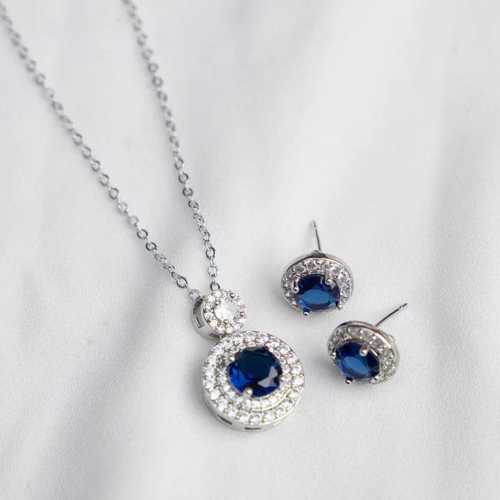 LUXURY ZIRCON STONES BLUE SAPPHIRE PENDANT SET