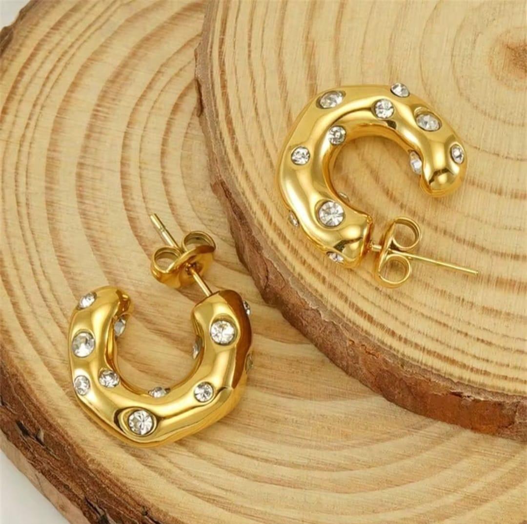 STAINLESS STEEL CELINE C SHAPE HOOP EARRINGS