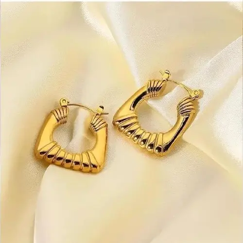 STAINLESS STEEL VALENTINA SQUARE STATEMENT HOOPS EARRING
