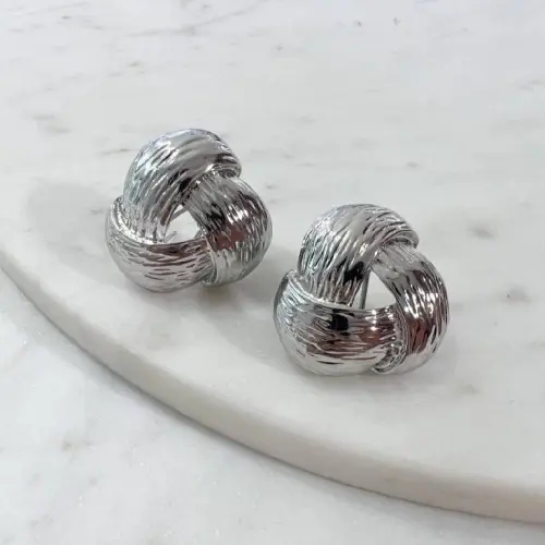 STAINLESS STEEL SILVER TWISTED KNOT EARRINGS