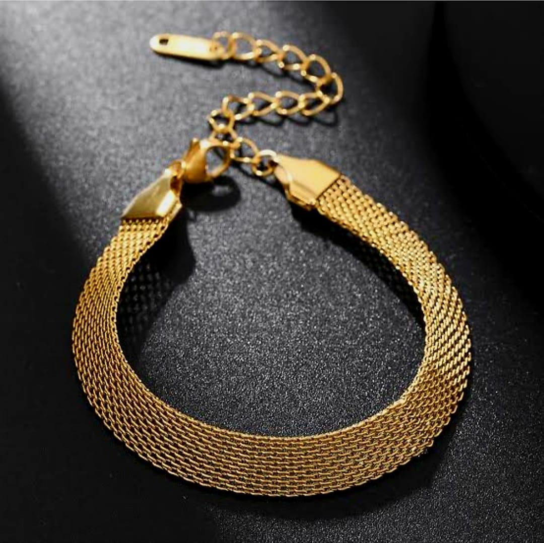 STAINLESS STEEL MESH LINK THICK CHAIN BRACELET