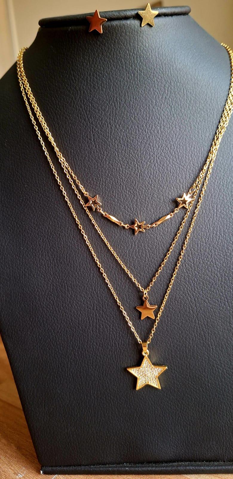 STAINLESS STEEL 3 LAYERS STAR NECKLACE SET