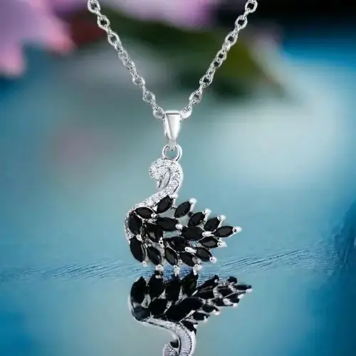 STAINLESS STEEL SWAROVSKI BLACK PENDANT