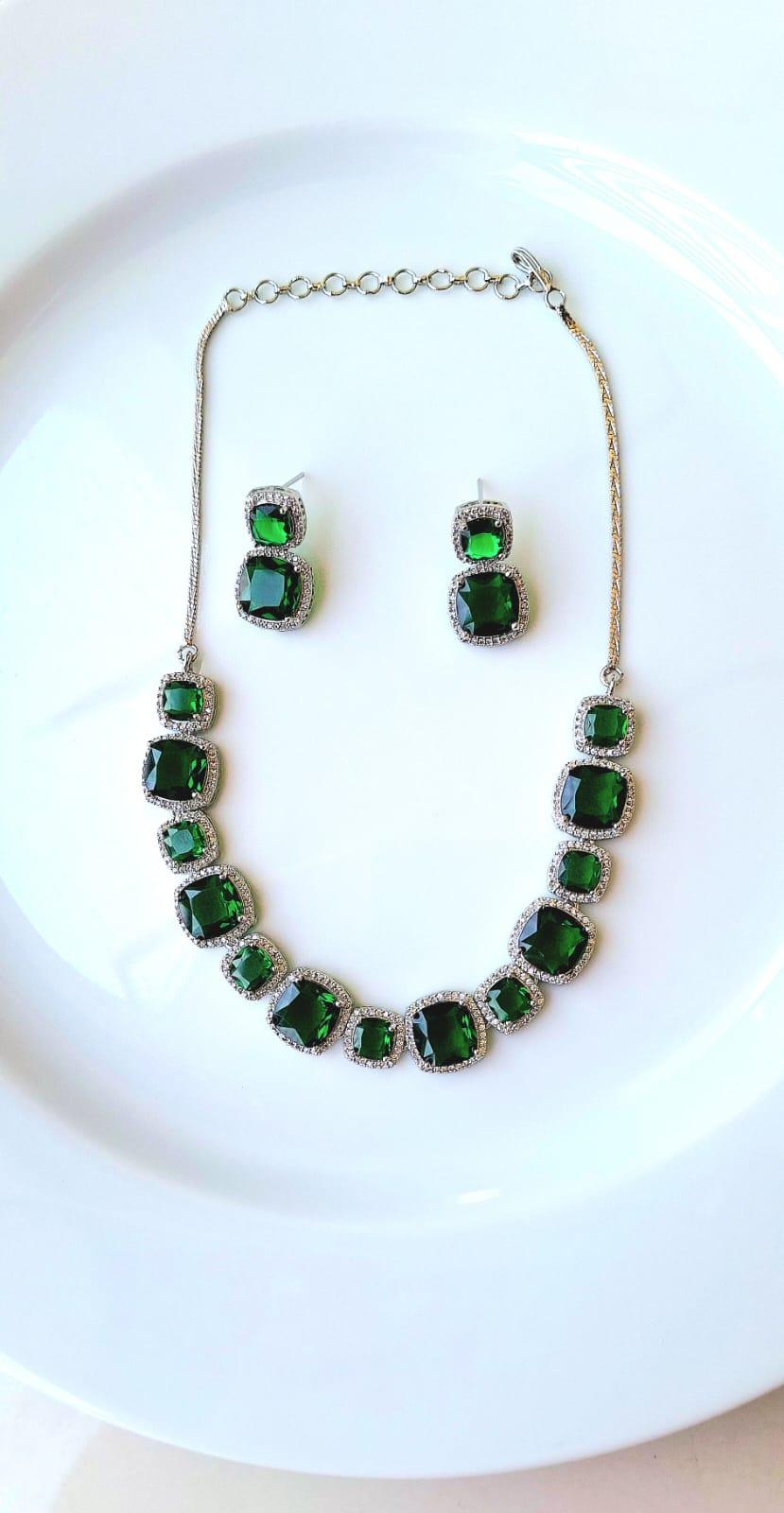 AMERICAN DIAMOND EMERALD GREEN NECKLACE SET