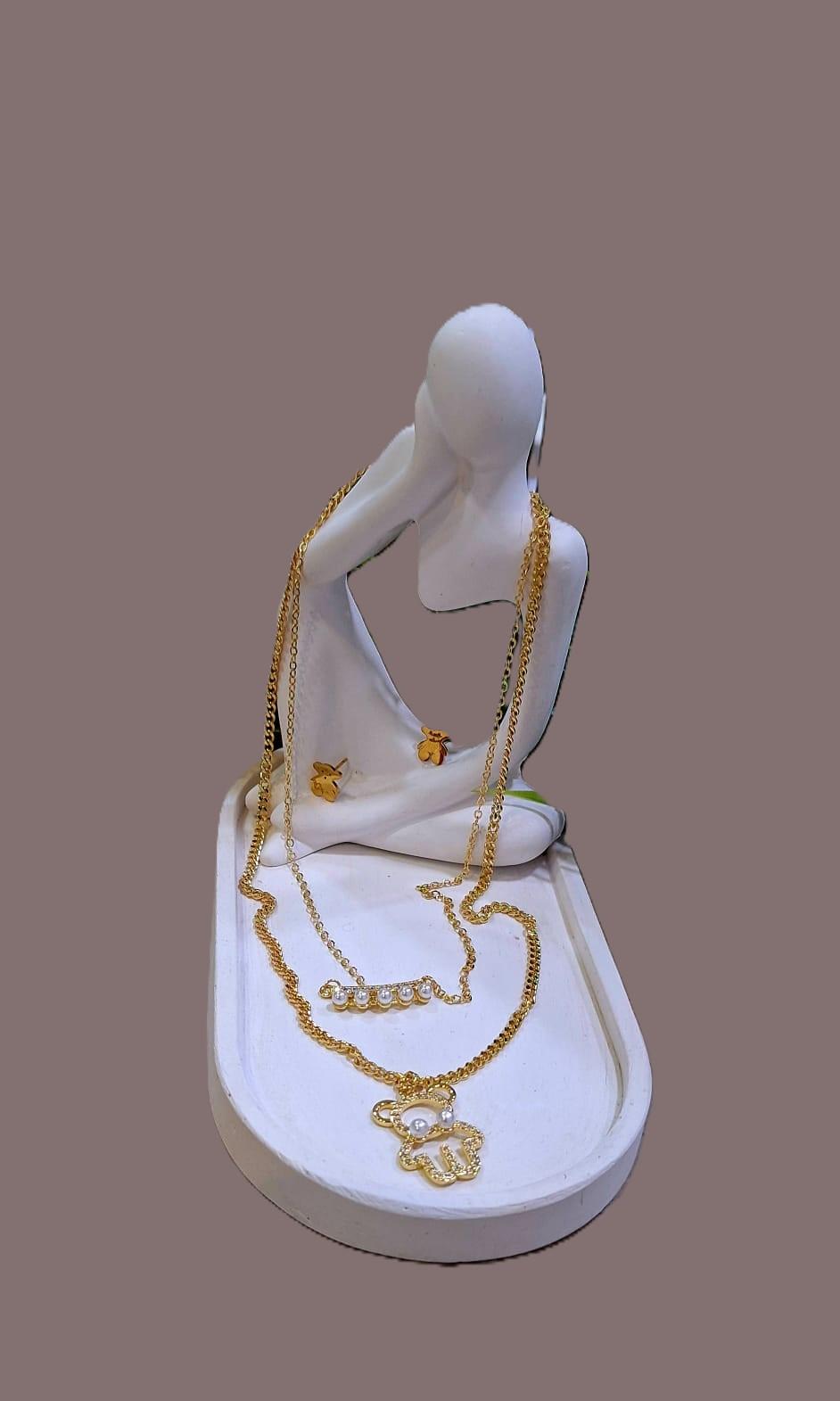 STAINLESS STEEL DOUBLE LAYERS BEAR NECKLACE SET