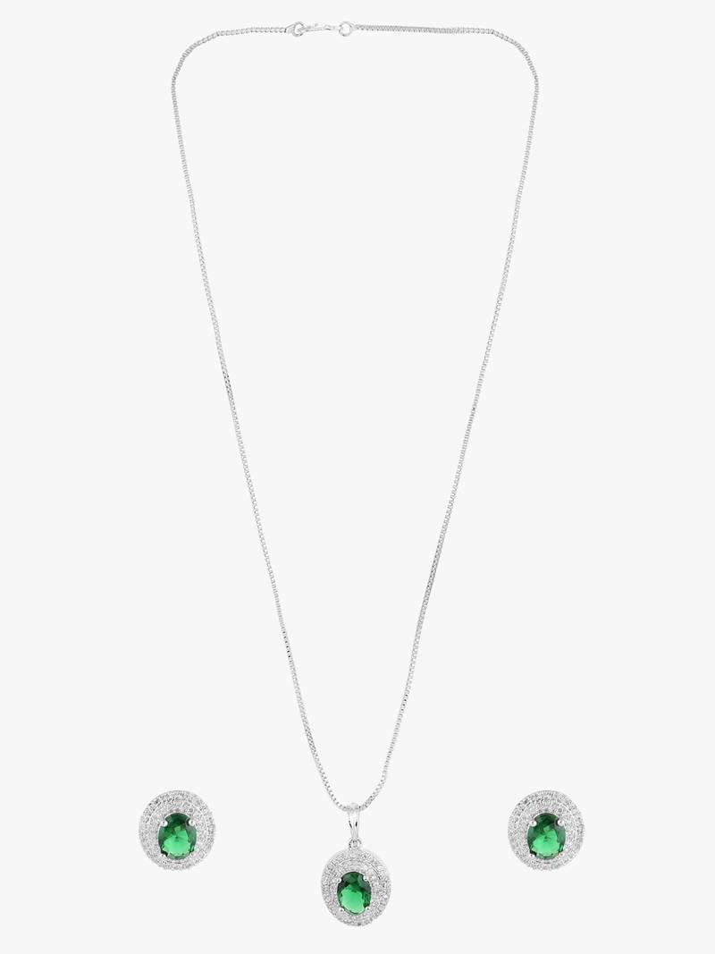 LUXURY ZIRCON STONES EMERALD GREEN PENDANT SET