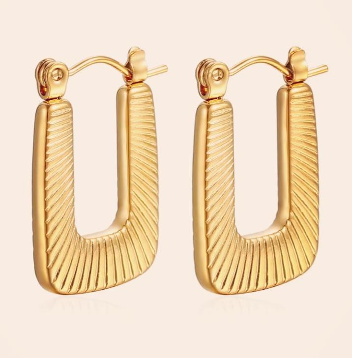 STAINLESS STEEL RECTANGULAR ELEGANCE HOOP EARRINGS