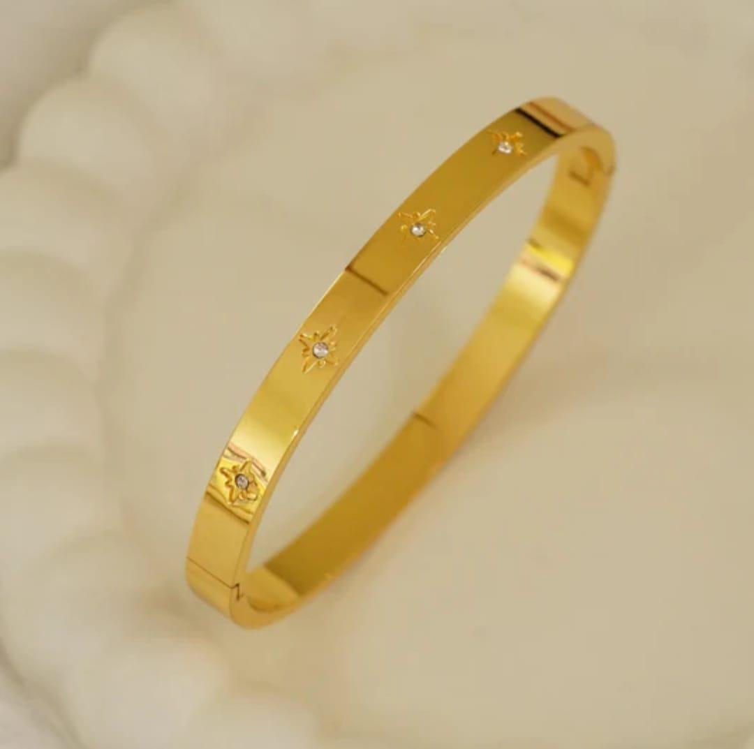 STAINLESS STEEL STARBURST CUFF BANGLE BRACELET
