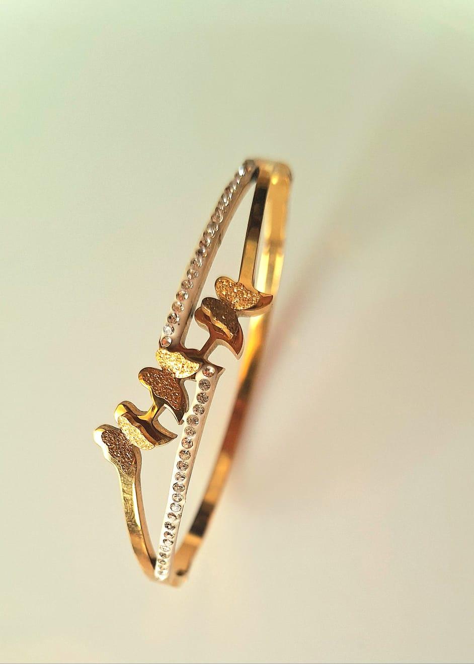 STAINLESS STEEL OPENABLE THREE BUTTERFLY STONES BRACELET