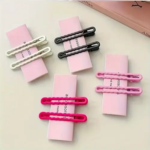 ELEGANT MATTE OVAL METAL HAIR CLIPS SET, SOLID COLOR KOREAN STYLE SIDE PINS