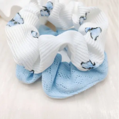 SWEET FLORAL HAIR TIES, BUTTERFLY DESIGN, ELASTIC FABRIC HAIR BANDS FOR GIRLS.