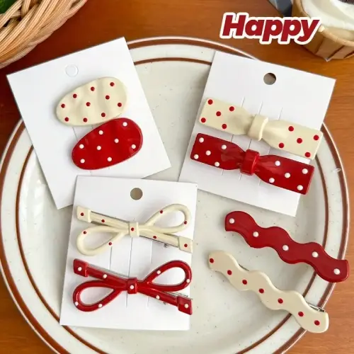 CHIC RED BOW HAIR CLIP SET