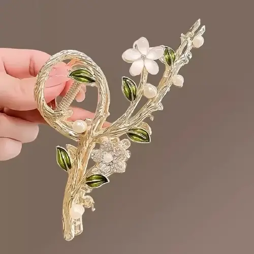 ELEGANT ALLOY HAIR CLAW CLIP WITH FAUX PEARLS