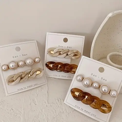 CHAIN PEARL HAIRPIN SET, ALL-MATCH HAIR CLIPS, SIMPLE STYLE, PLASTIC