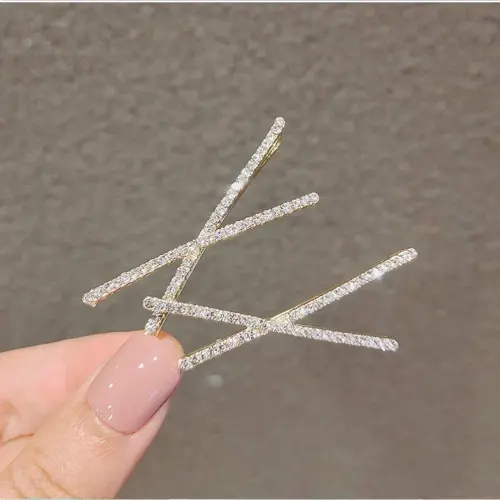 ELEGANT ALLOY HAIR CLIPS WITH SPARKLING RHINESTONES, X-SHAPED HAIRPINS