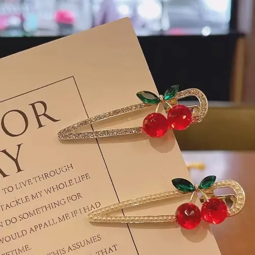 CHIC RED CHERRY and PEARL RHINESTONE HAIR CLIP
