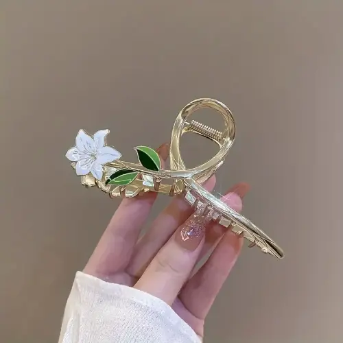 LARGE FLOWER HAIR CLIP WHITE AND GOLD