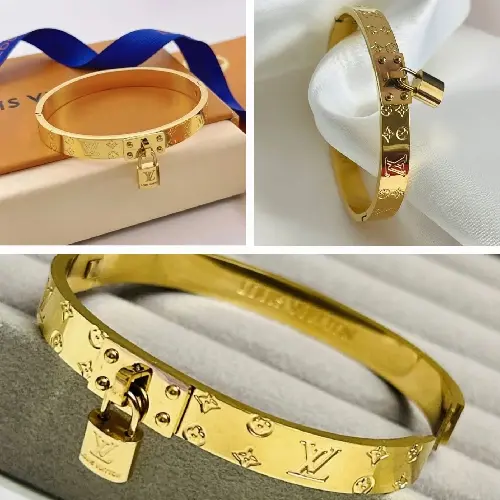 STAINLESS STEEL LV GOLD PLATED BRACELET
