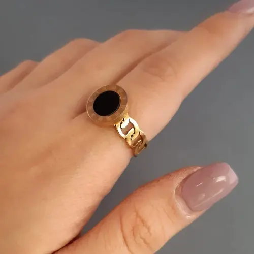 STAINLESS STEEL HER BLACK STONE RING