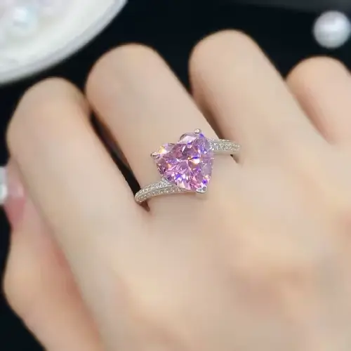 SILVER LEAF ZIRCON PINK RING