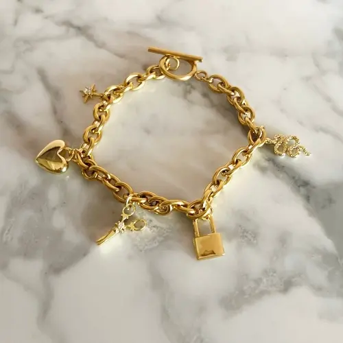 STAINLESS STEEL LV CHARM BRACELET