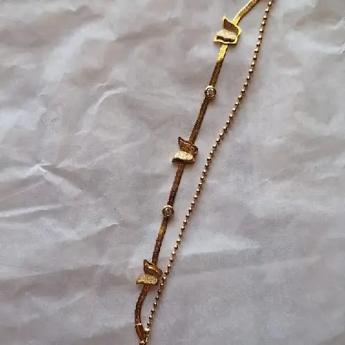 STAINLESS STEEL SNAKE CHAIN DOUBLE LAYER STUDDED BUTTERFLY BRACELET