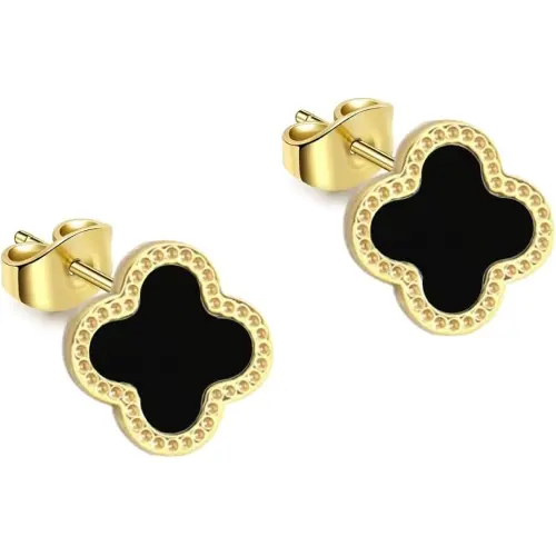 STAINLESS STEEL CLOVER BLACK STUD