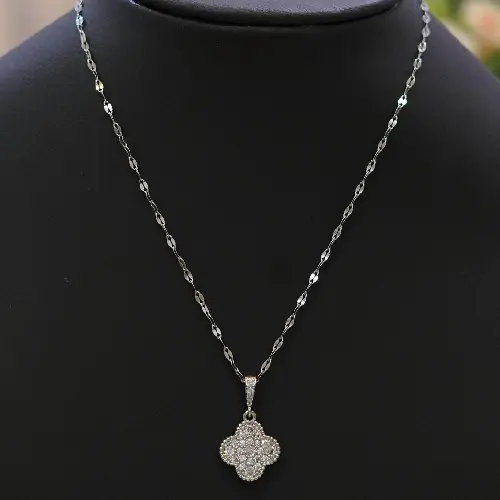STAINLESS STEEL CLOVER STONES NECKLACE