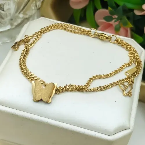STAINLESS STEEL DOUBLE LAYER BUTTERFLY BRACELET.