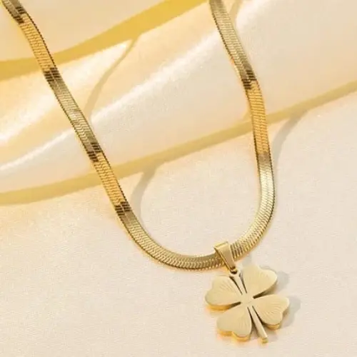 STAINLESS STEEL BOHO SNAKE HERRINGBONE BLADE CHAIN GOTHIC CLASSIC CLOVER NECKLACE